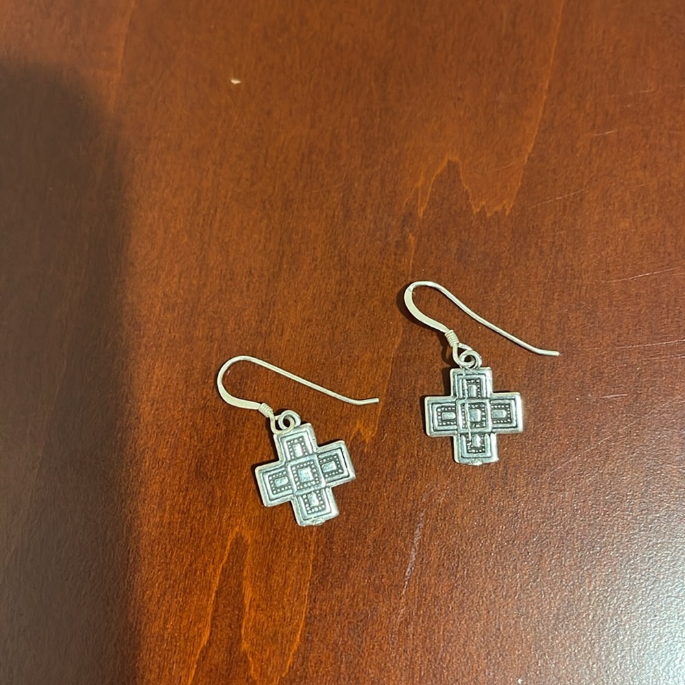 From New Mexico -Sterling Silver Cross Earrings marked 925 & G & S *PRICE FIRM*